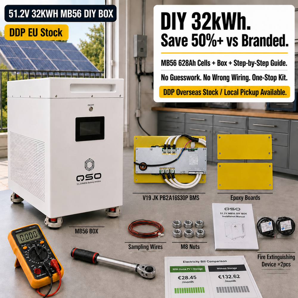 QSO  51.2V Empty Mb56 Diy Box Kit 32Kwh 32 64 Kwh 64Kwh 16S 300A Jk Bms MB 56 48V 560AH 628Ah Lifepo4 Lithium Battery Case Rack