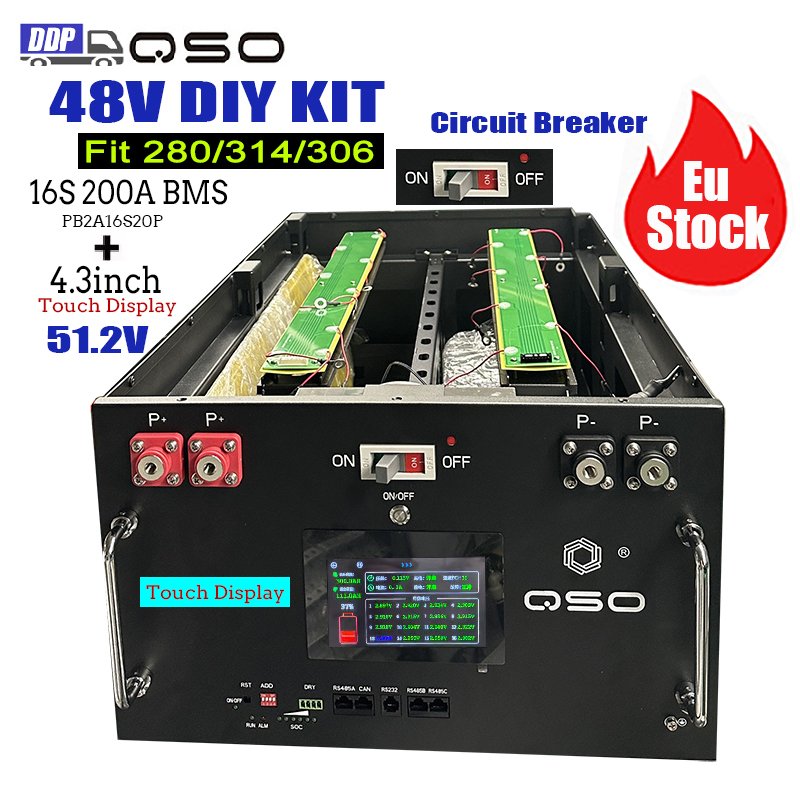QSO Eu Stock 48V Diy Kit Case 16S 200A Bms/JK/V19/Caja 15kw 16kw 51.2V 340 300Ah 340AH 314Ah 280Ah Xr07 Lifepo4 Battery Box Rack