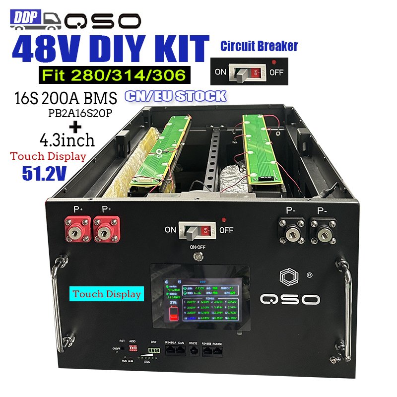 QSO DDP Eu Stock 48V 16S Diy Kit Case V3 V2 Solar Ups Batteriebox 280Ah 300Ah 314Ah 320Ah 340Ah Lifepo4 Lithium Battery Box Rack