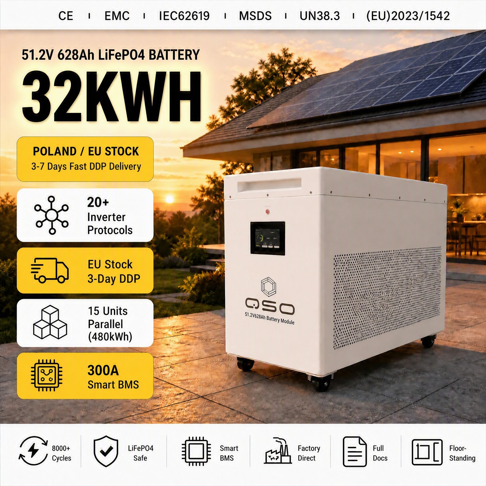 DDP PL Eu Stock 4nrgy 32Kwh 64kwh 64 30 32 kwh Kw Hektary Offgrid Poland 4enrgy 32kw Better Ess Solar 48V Lifepo4 Battery Pack