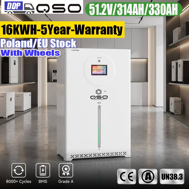 QSO 16Kwh 51.2V314Ah 51.2V 314AH Akumulator Storage Solar Life Po4 51.2V300Ah 15kwh Bateria De 48V Lifepo4 Lithium Battery Pack