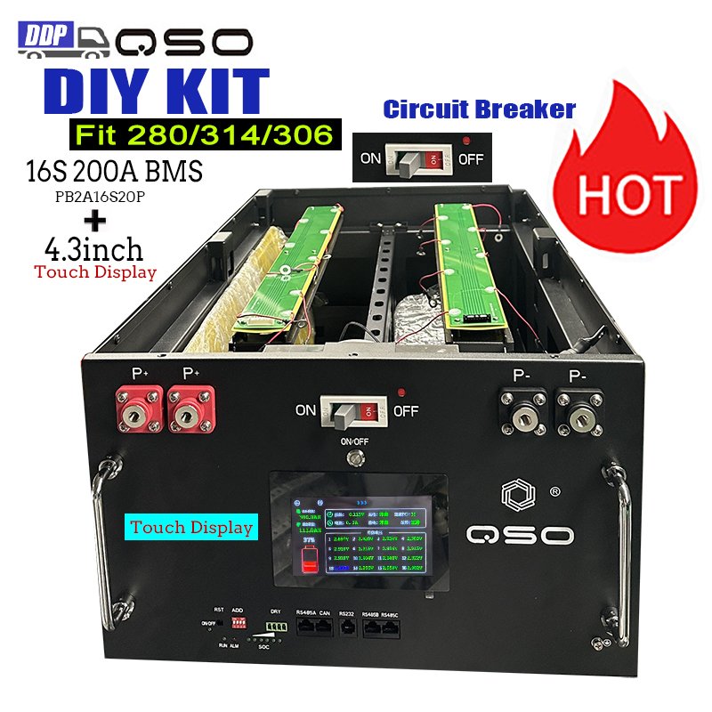 QSO 48V Diy Kit 280 314 16S 200A BMS 51.2V 280Ah 330AH 320AH 314AH V2 V3 Jkess 51.2V 16KWH Lithium Lifepo4 Battery Boxes Racks