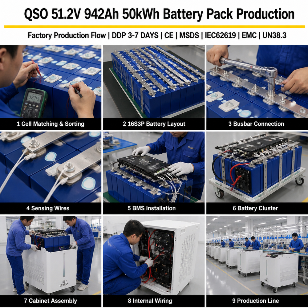 QSO 51.2V 1000Ah 50KWH 50Kw 100Kwh 45KWH 100Kw Batteriespeicher Bateria De 100 50 kwh Kw Solar 48V LiFePO4 Lityum Pil Paketi - image 4