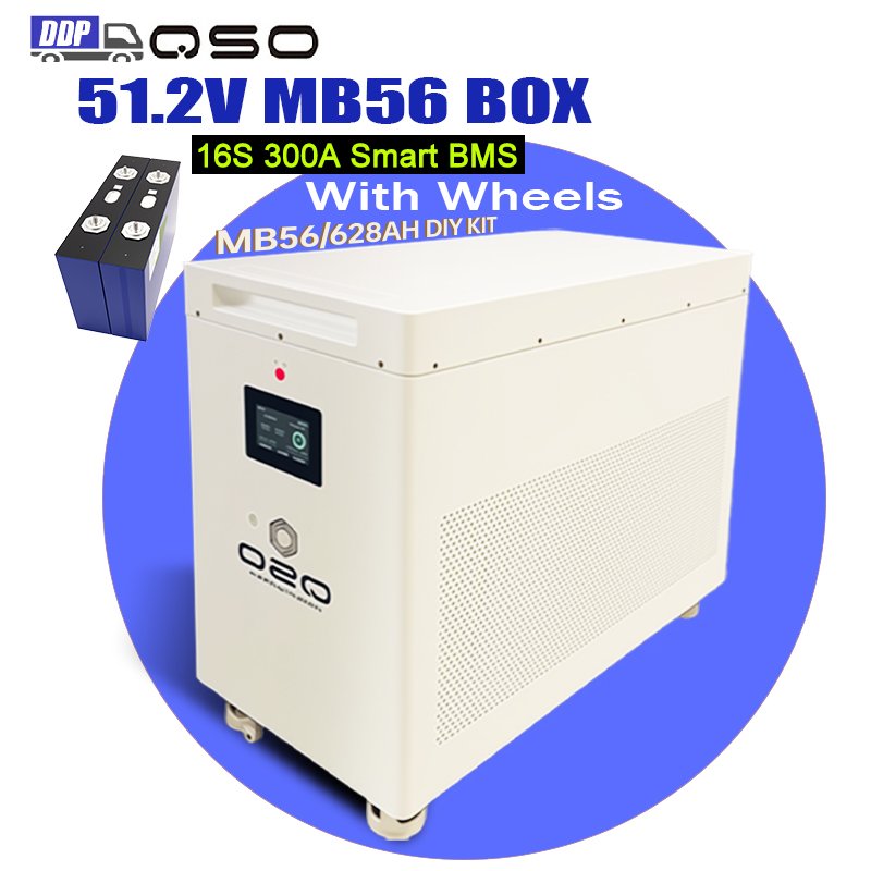 QSO EU 32kWh DIY Battery Case 32kwh 16S 51.2V 628Ah Stromspeicher Box with 300A BMS Compatible with 628Ah MB56 LiFePO4 Cells