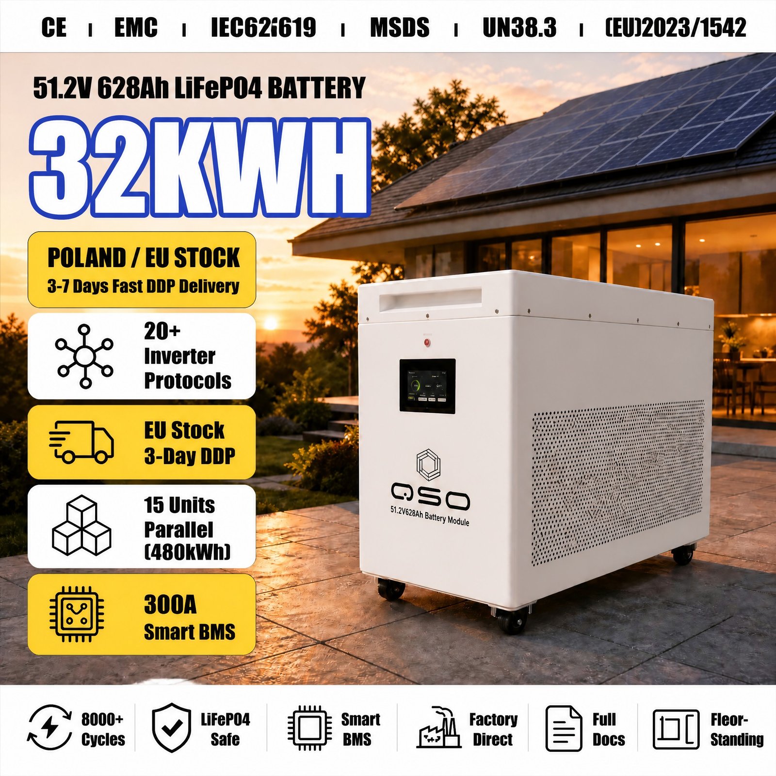 Poland Eu Stock DDP Bateria 32KWH Power Station 64 32 KWH Killowatt Home Netherlands 64Kwh 48V Lifepo4 Lithium Ion Battery Pack