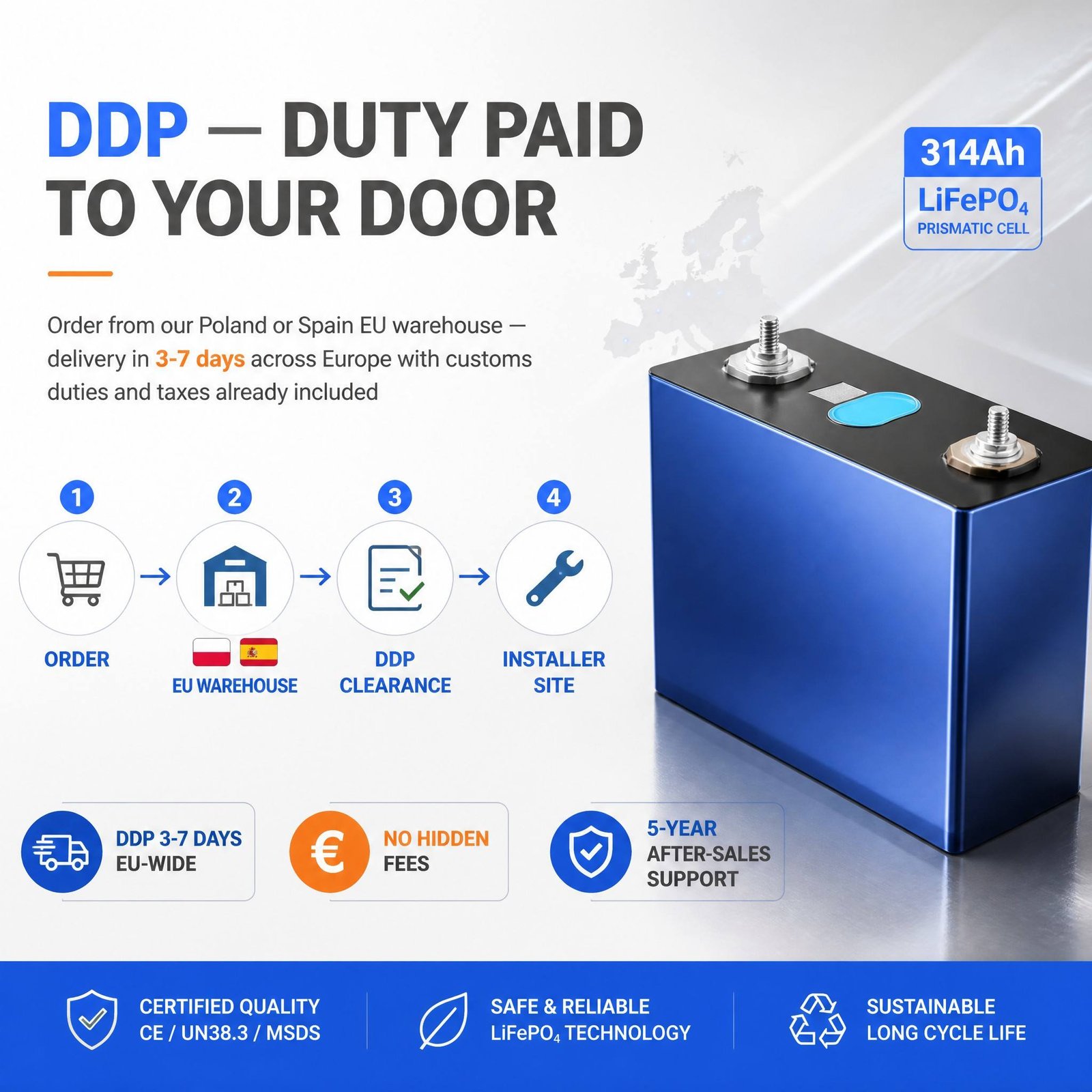 Eu Stock DDP Shipping Mb31 314AH Lifepo4 Battery 3 Grade a Evemb31 LF314 3.2V 314 Ah Celda Powland Lithium Batrey Lifepo4 Cell - image 4