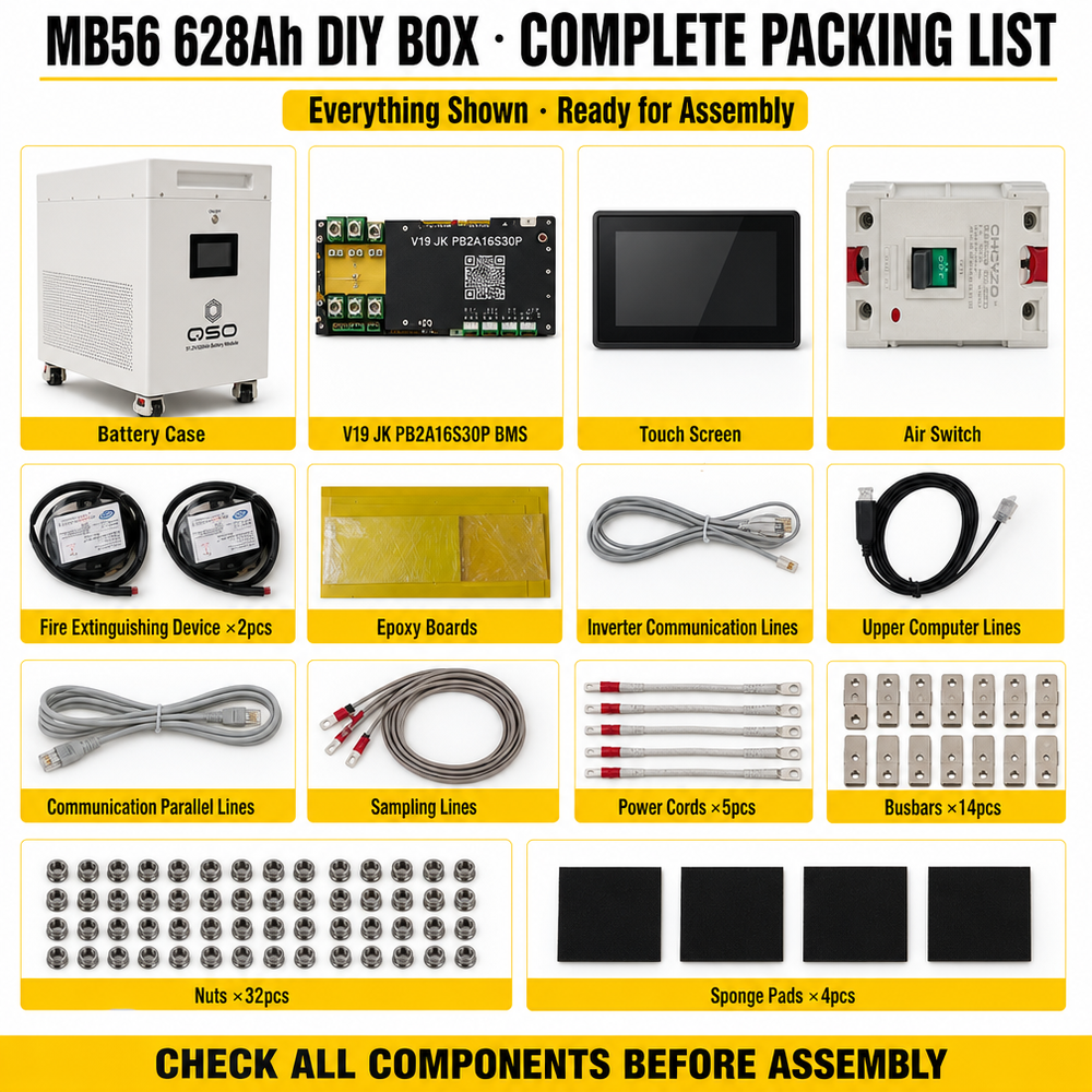 QSO Yeni 2027 AB Stok 32Kwh 51.2V Mb56 Pil Kutusu Caja Batteriebox 16S V19 Jk-pb2a16s30p 668Ah 628Ah 48V LiFePO4 Diy Kiti Kılıfı - image 4